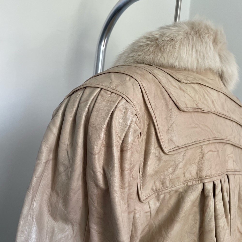 Vintage J Percy Marvin Richards Cream/Blush Pink Leather Coat Fox Fur Collar - Picture 9 of 10